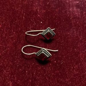 Sterling Silver And Garnet Colored Glass Earrings